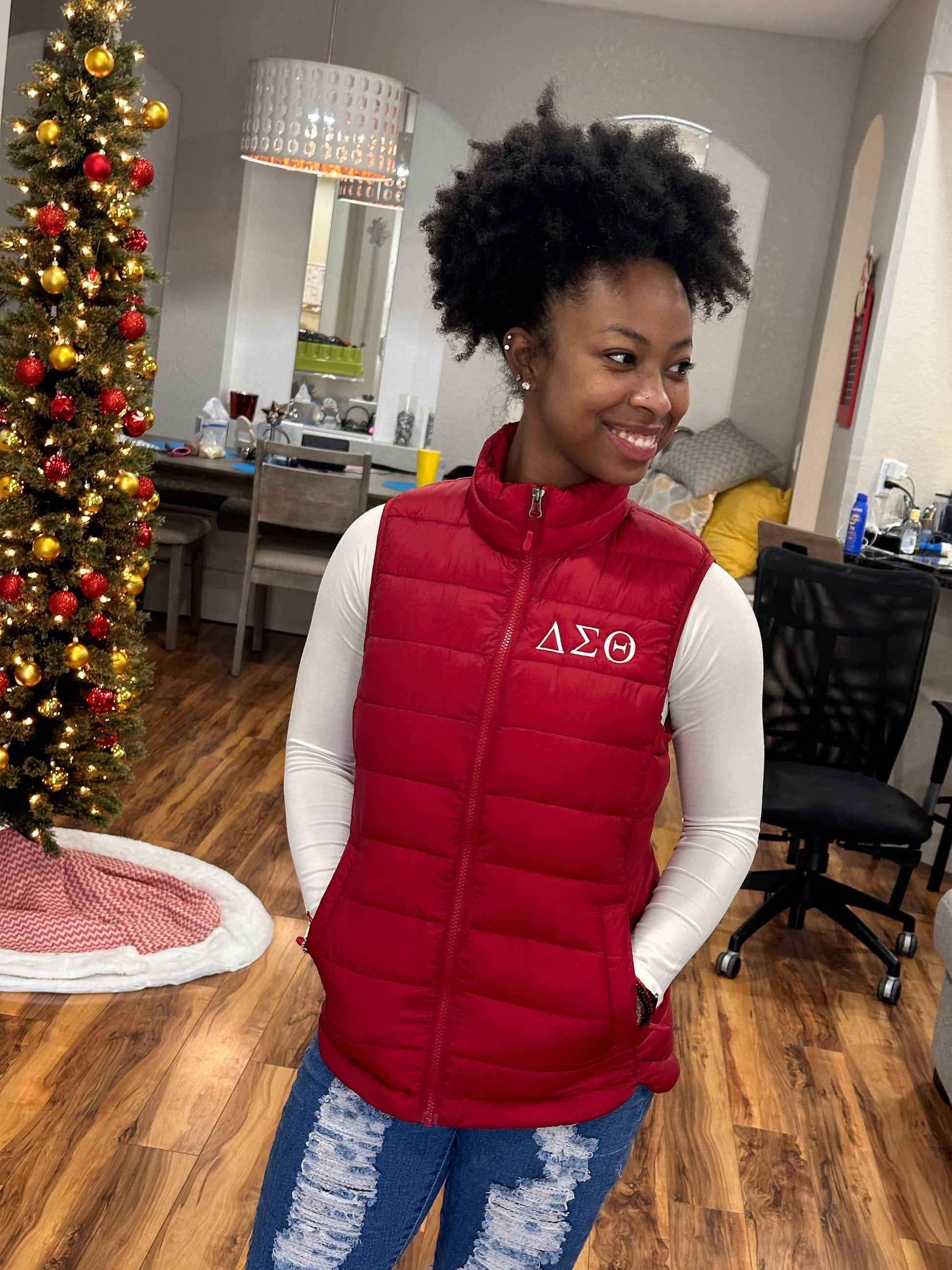 Embroidered Delta Sigma Theta Bubble Vest (Red or White) - iFoxx Customs