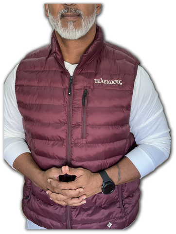 Embroidered Nupe Bubble Vest (Dark Crimson & Creme)