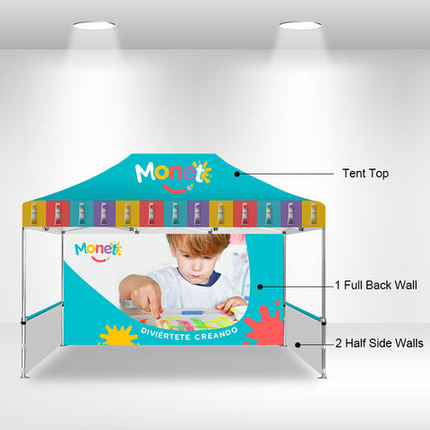 15' Custom Canopy - with Double-Sided Backwall, Double-Sided Half Sidewalls and Free Wheeled Case